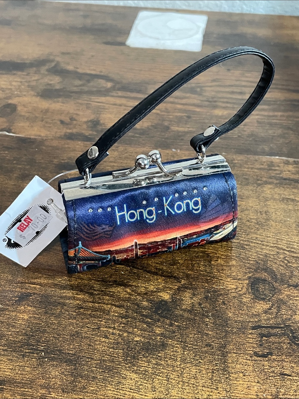 Hong Kong Skyline Wristlet Clutch - Navy Blue